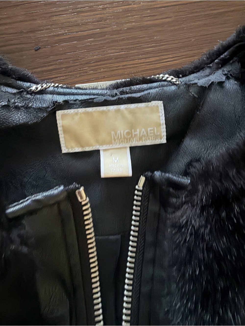 Michael Kors Black Leather Jacket with Faux Fur Trim